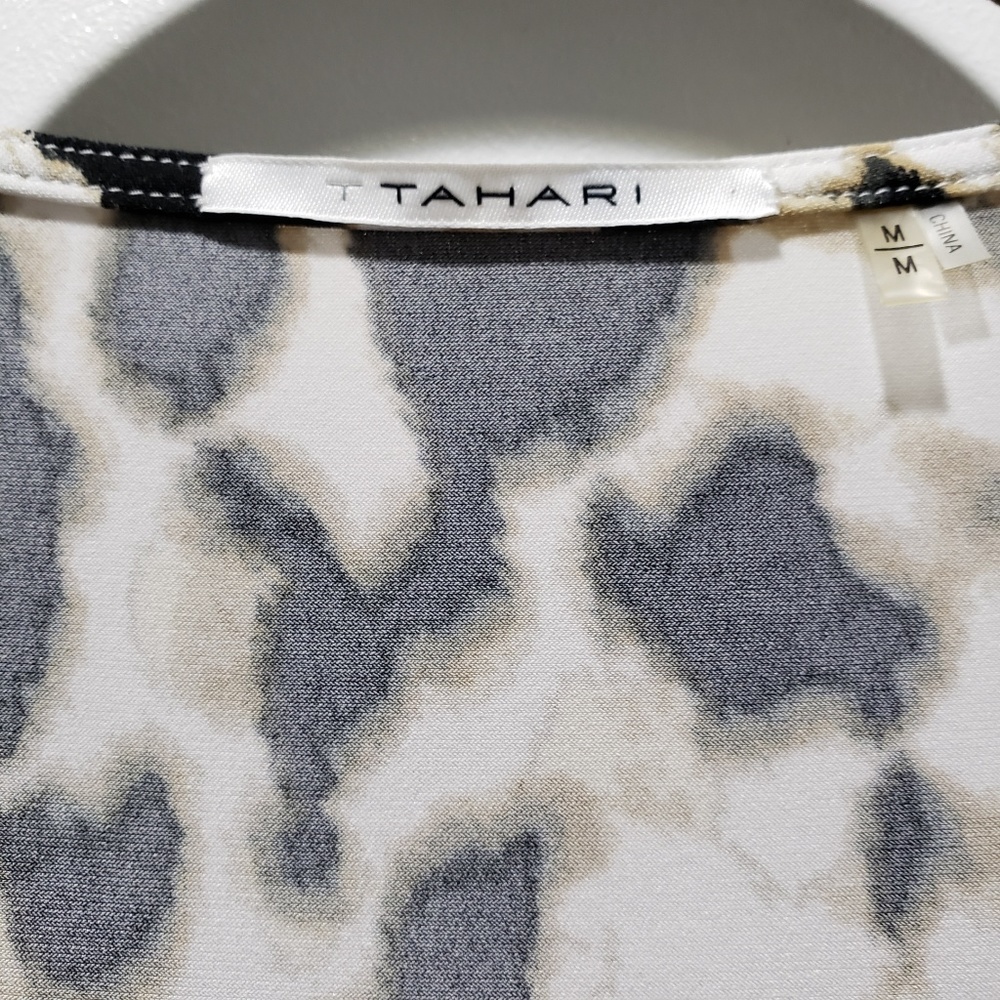 *SOLD*  Tahari White Animal Print Draped Cowl Top - Picture 3 of 8